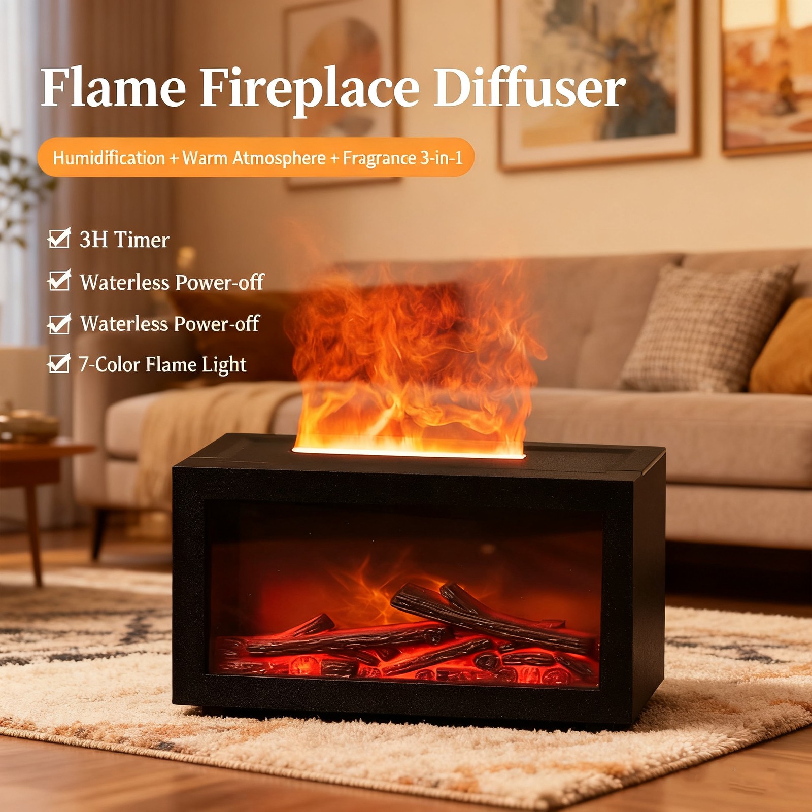 140ml Air Humidifier Essential Oil Aroma Diffuser 3D Flame Mist Home Room Decor