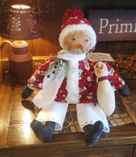 Primitive Christmas Snowman  doll, farmhouse snowman, winter Snowman  doll, 