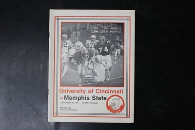 University of Cincinnati vs Memphis State Football Program Sep 1975 Bearcats
