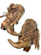 Corral Boots Ladies Brown  Multicolor Crystal Fringe Snip Toe Boots Womens 11