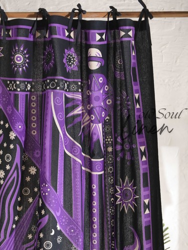 Boho Sun Moon Tapestry Curtains Purple Black Celestial Window 2 Panel Drapes - Picture 6 of 10