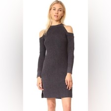 Rag & Bone Charcoal Gray Dana Chunky Knit Cold Shoulder Sweater Dress M