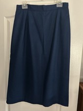 Vintage Sag Harbor 100 Wool Skirt Sz 15/16 Lined Back Slit Straight Navy Blue