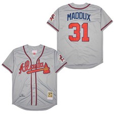 Men's No. 31 Greg Maddux Braves Jersey Retro Style Gray Shirt