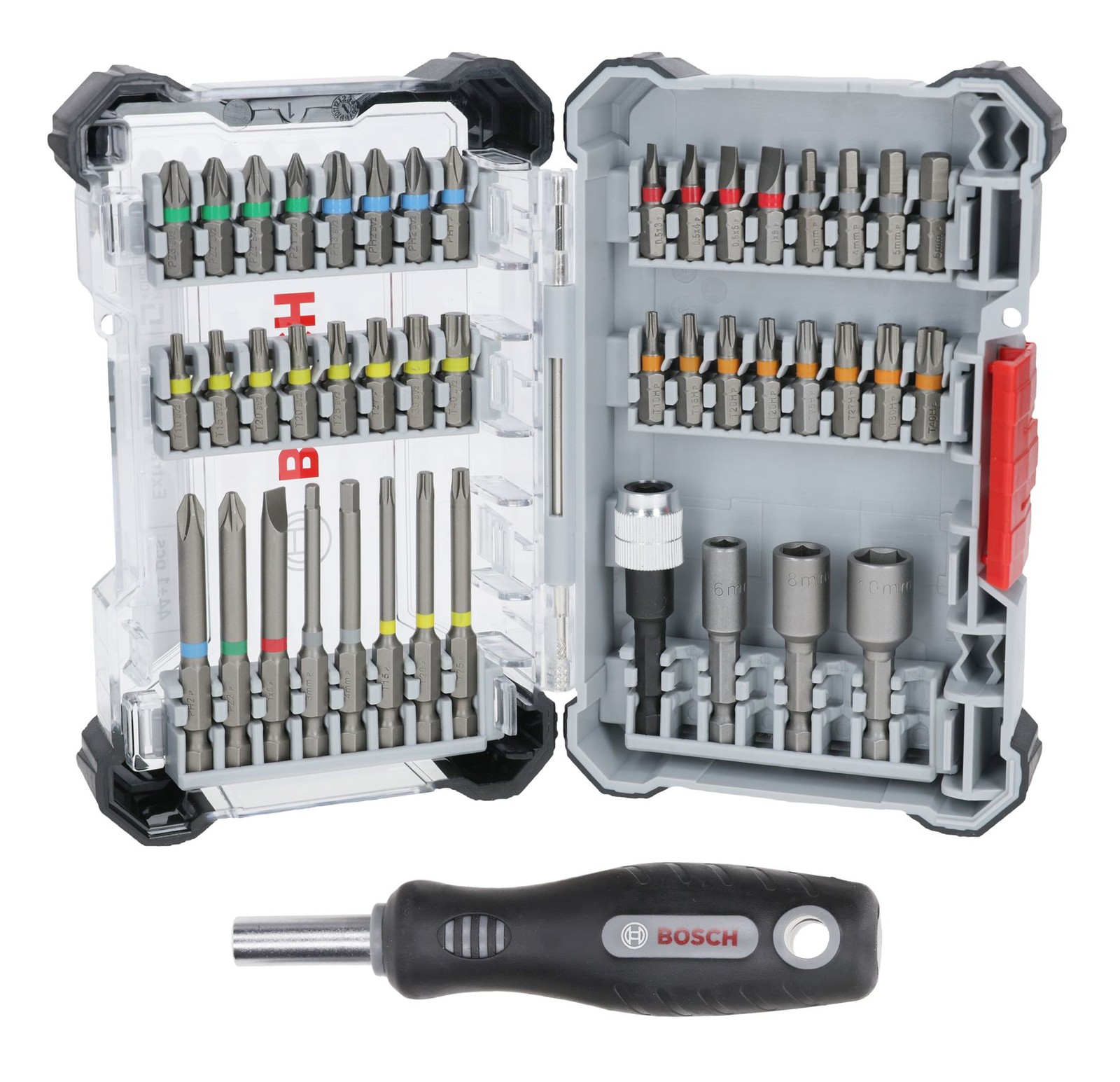 Bosch 45 pcs Pick & Click Screwdriver Bit Set with Handle Display 2607017732