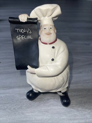 Italian Master Chef Holding Chalkboard Statue French Bistro Design Figurine 8''