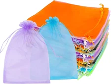 50 Pack 8X12 Inch Organza Gift Bag, 10 Mixed Color Large Mesh Drawstring Gift Ba