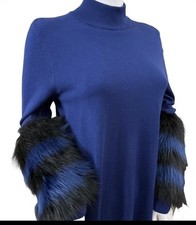 Alfani Royal Blue Dress/Long Top Faux Blue Fur Trim Elegant Avant- Guard XL