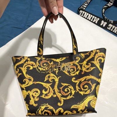 Versace Jeans Couture Black Gold Baroque Small Tote Detach Strap Magnetic