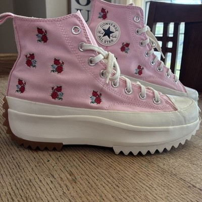 Converse Run Star Hike Hi Top Pink Red Embroidered Roses Men s 11 Women s 9.5