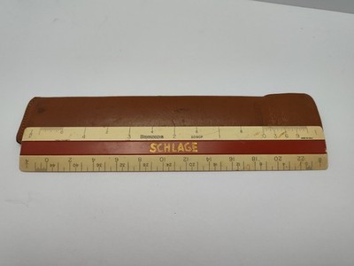 Vintage Bruning Pocket Scale Ruler No. 2090 W/ Case Usa Schlage Promo