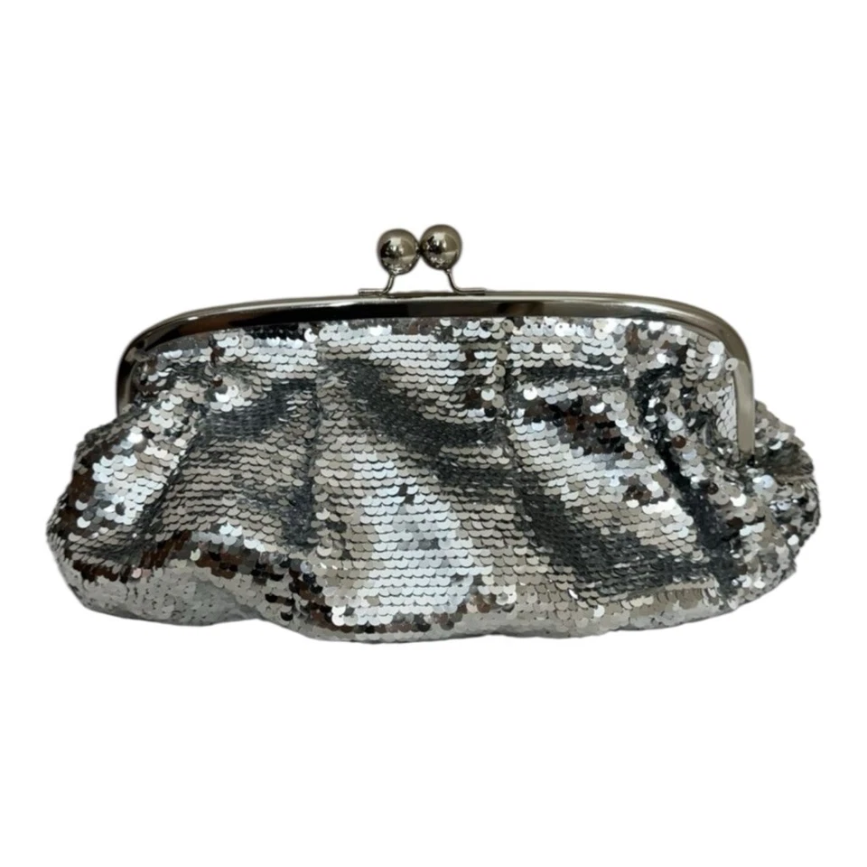Bolso sin asas de lentejuelas plateadas de edición limitada Bolso de noche Glamour Fiesta Brillo Foto 3 de 4