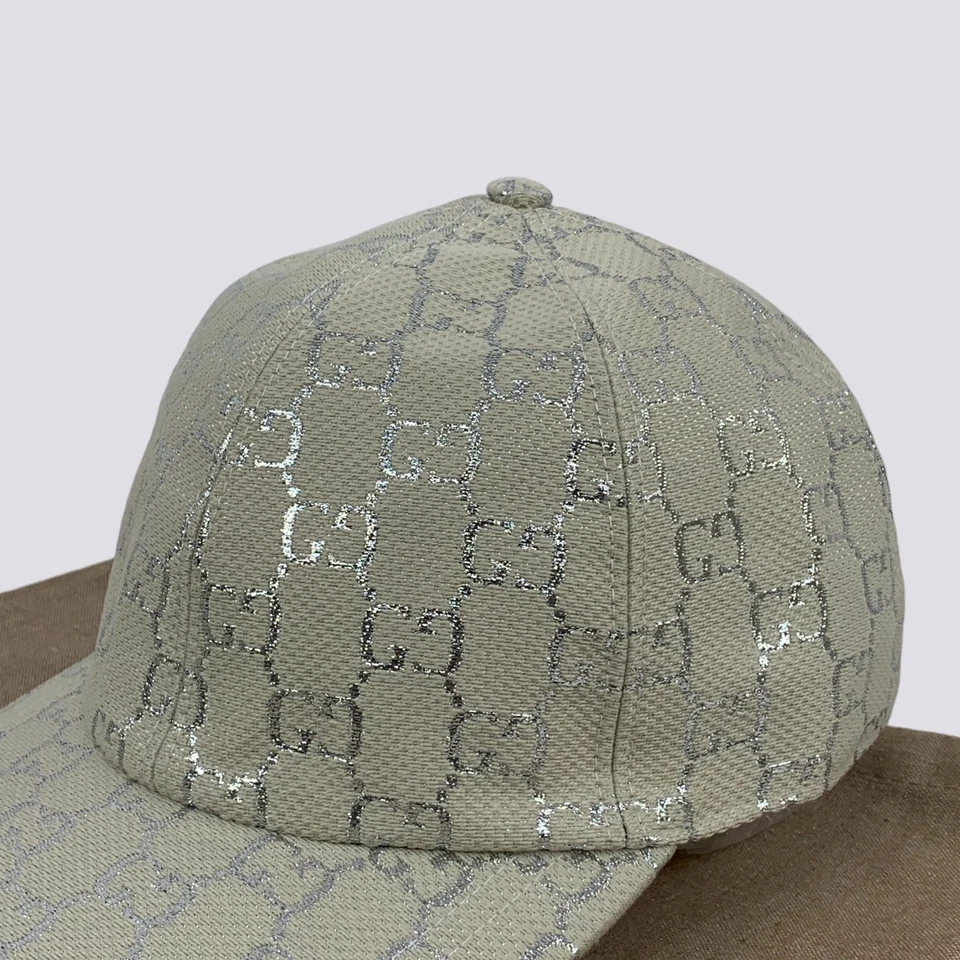 Gorra de béisbol Gucci GG con monograma plateada de lona coja blanca talla M Foto 3 de 4
