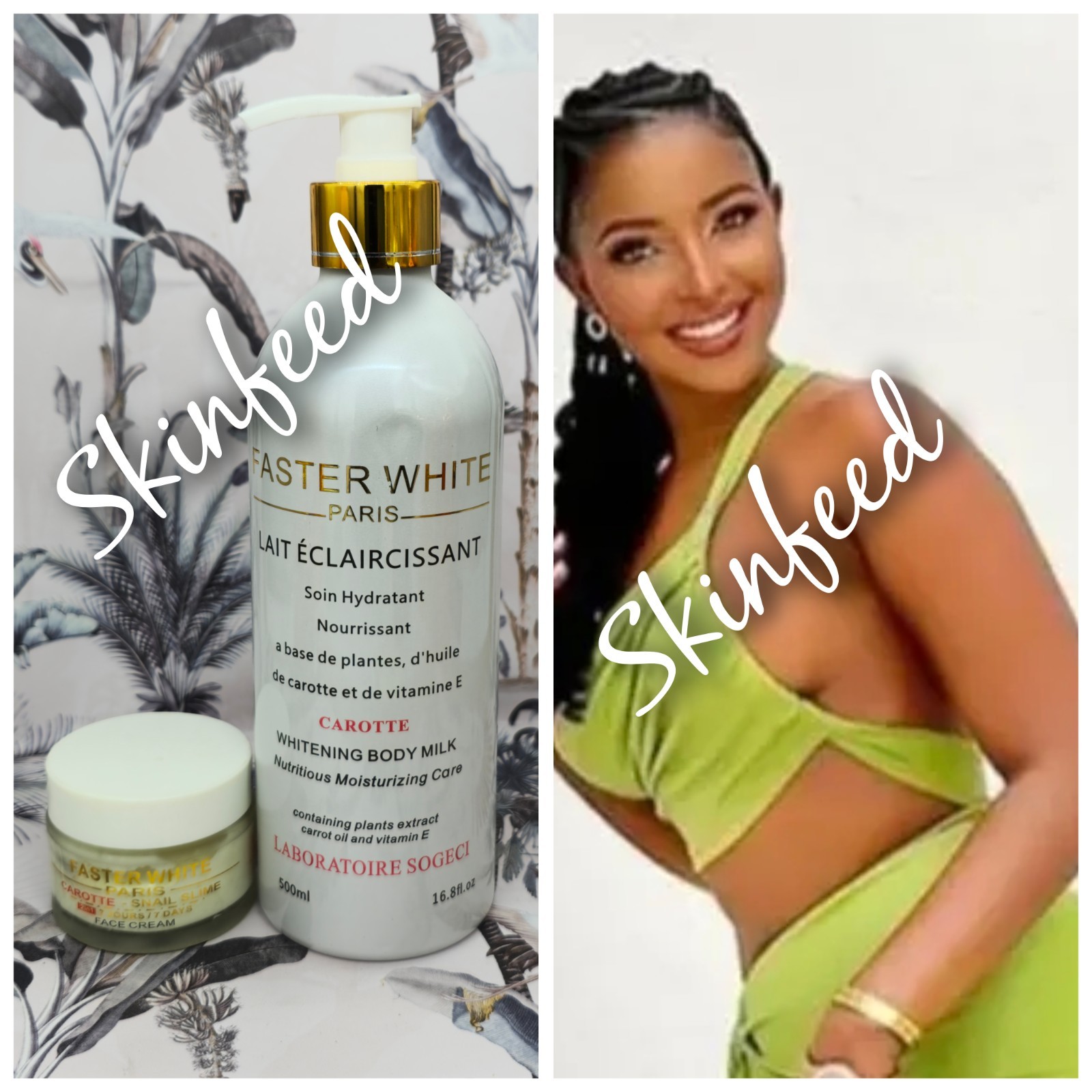 FASTER WHITE Paris CAROTTE Body Lotion, Face Cream Skin Lightening 500ml👌