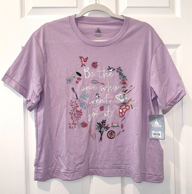 NEW Disney MEDIUM Princess Be The One Who Went For It Purple Crop Top Tee Womens