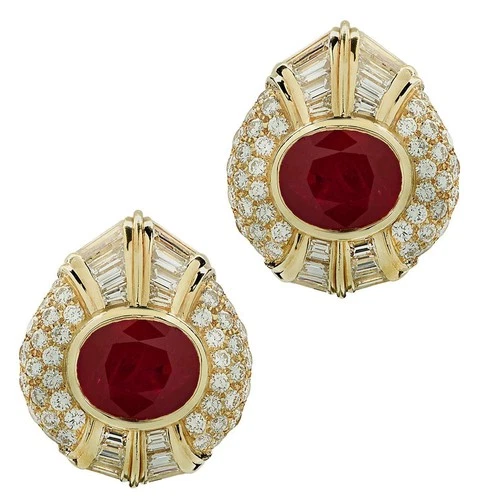 Bvlgari 1970s Burma Ruby & Diamond Earrings in 18K Gold 8.45ct Rubies