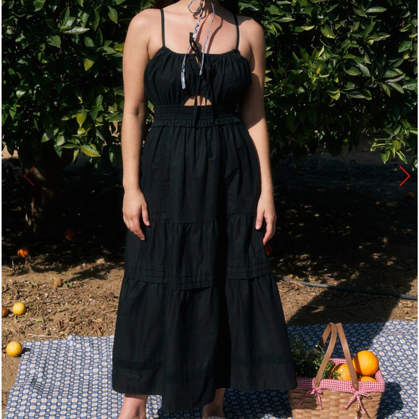 Lisa Says Gah Dress Claudia Black Medium Maxi Lace Tiered Cut Lined Cotton Linen