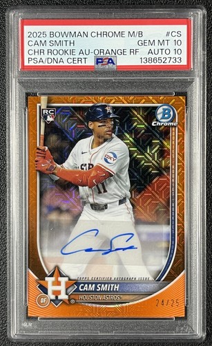 CAM SMITH PSA 10 2025 BOWMAN CHROME MEGA BOX ROOKIE AUTO ORANGE REFRACTOR RC /25