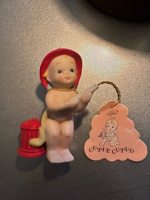 Lefton 1985 Kewpie Firefighter Figurine W/Tag Attached!! (Very Rare To Have Tag)