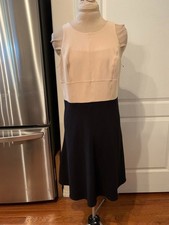Ann Taylor SZ 10 Sleeveless Dress Elegant Design tan top & Black Skirt