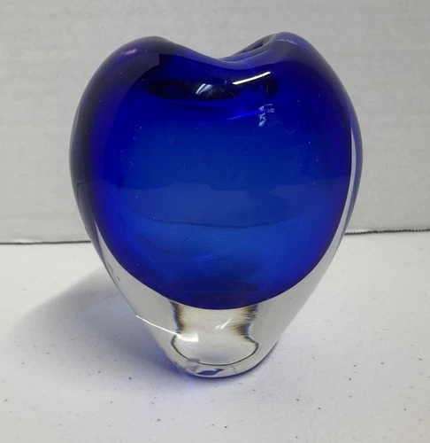 Vtg  Murano Salviati Heart Glass Vase  Maria Christina Hamel Blue