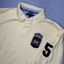 Tommy Hilfiger Polo Shirt Mens XL Logo Stitched Shield Crest Patch Numbers Rugby