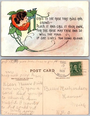 Rose Poem Art Nouveau Maid Postcard