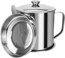 Bacon Grease Container Kitchen Oil Container Can with Strainer and Anti-Slip