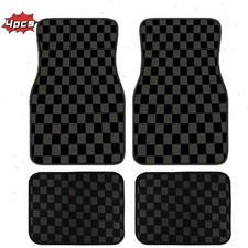 24pcs Jdm Universal Racing Plush Floor Mat Checkers Vehicle Carpets Black Grid