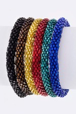 Metallic Nepal Roll Up Beaded Bracelet Set Multicolor