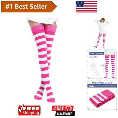 Fuchsia Striped Thigh High Socks with Enhanced Elasticity for Active Days