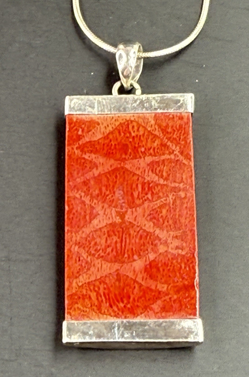 Red Coral Artisan Rectangular Pendant Necklace 92… - image 7