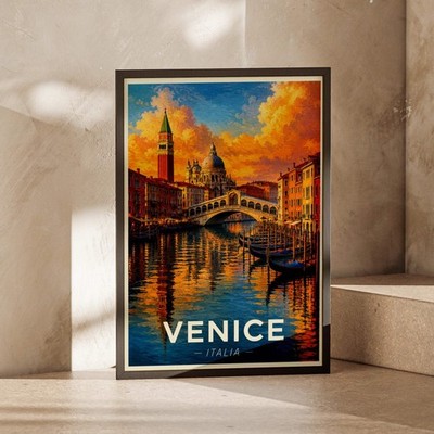 Venedig Italien Reise Poster, Canal Grande Wandbild, Rialtobrücke Druck, Italian C