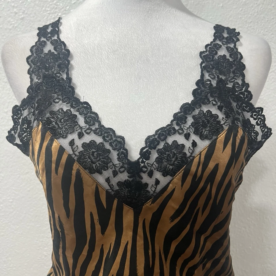Vintage silk Leopard Print Lace Trim Silk Cami Top Small Silkscreen Sleeveless M - Image 3 of 4