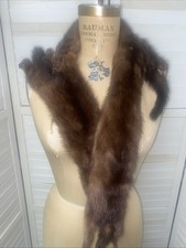3 Pelt Mink Fur Stole Full Body Women's One Size Dark Brown Vintage Glass Eyes