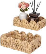 Scalloped Wicker Rattan Baskets for Shelf, Toilet Paper Storage Basket for Over