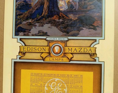 MAXFIELD PARRISH - LARGE ORIGINAL 1929 'GOLDEN HOURS' EDISON MAZDA
