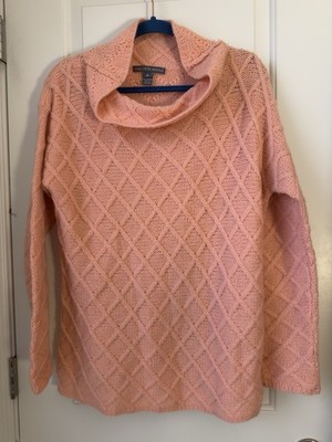 Saks Fifth Ave 100% Cashmere Sweater Women s XL Cable Knit Cowl Neck Pink