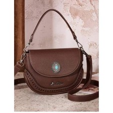 Montana West Western Saddle Crossbody Purse Turquoise Concho Coffee NWT