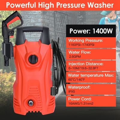 #ad 1740 PSI Electric Pressure Washer Adjustable Nozzle Soap Dispenser IPX5 $101.88