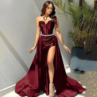 Long Evening Dresses Floor-Length A-Line Sweep Train Gala Party Celebrity Dress