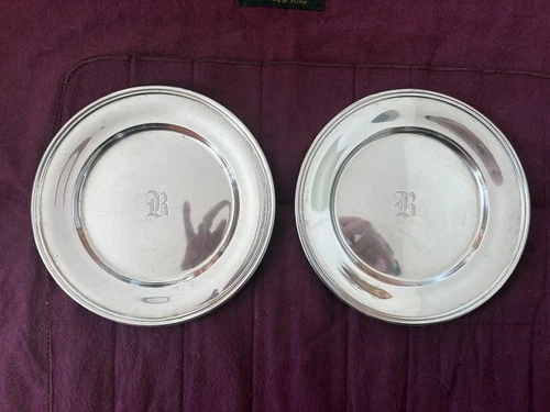 S. KIRK & SON STERLING SILVER BREAD PLATES PAIR 58 "B" MONOGRAM
