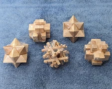 5 Pack NEW Wooden Puzzle Games Brain Teasers Toy- 3D Puzzles for Teens & Adults