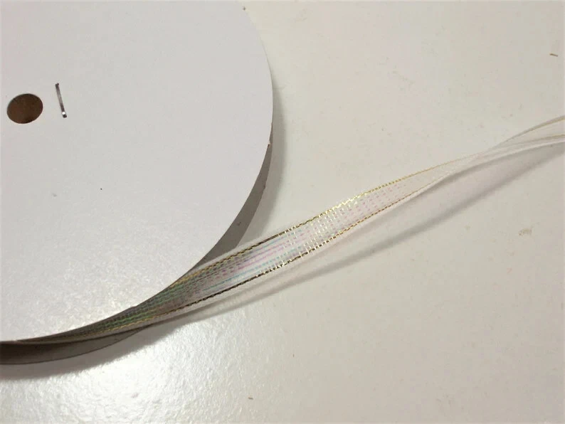 White Opalesque Ribbon 3/8 inch wide x 10 yards Iridescent Metallic Gold B66 - Image 3 of 4