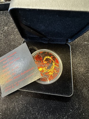 Desert Scorpion, Burning 1 Oz silver Australia 2022 Limited Edition - #TBOX