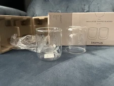 Blomus Insulated Coffee Glasses Tea Glass Nero Model #63653 2pc Set Dbl Wall NEW