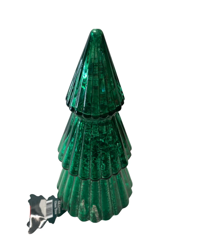 9.5" Ganz Lit Glam Mercury Glass Light Up Green Christmas Tree Table Lamp Decor - Image 3 of 4