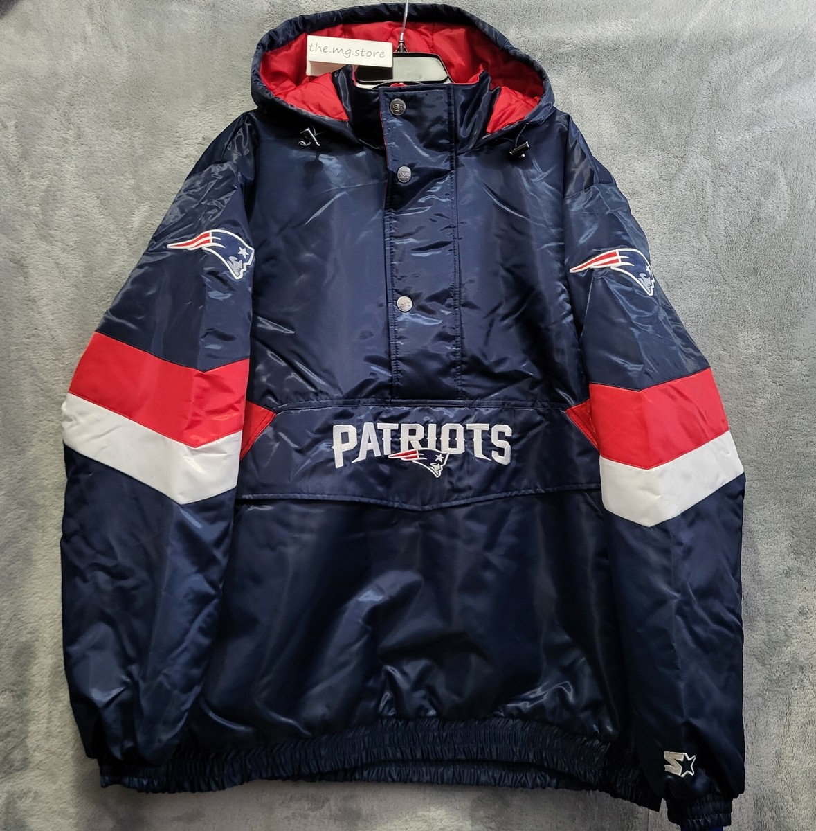 Starter New England Patriots Hooded Half Zip Pullover Satin Navy