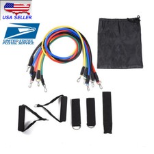 Brand New 11 PCS Resistance Exercise Band Set 5 Color Sports Fitness Tools 42"L