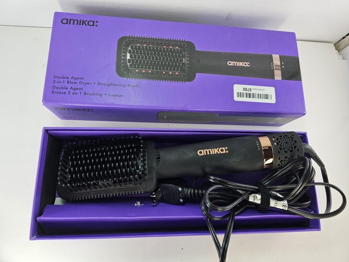 Amika Double Agent 2-in-1 Blow Dryer Straightening Brush In Box